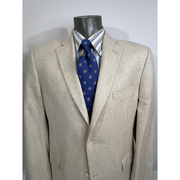 Saks Fifth Avenue Other - Saks Fifth Avenue Beige 96% Cashmere 4% Silk 2 Button Solid Blazer Size 42R